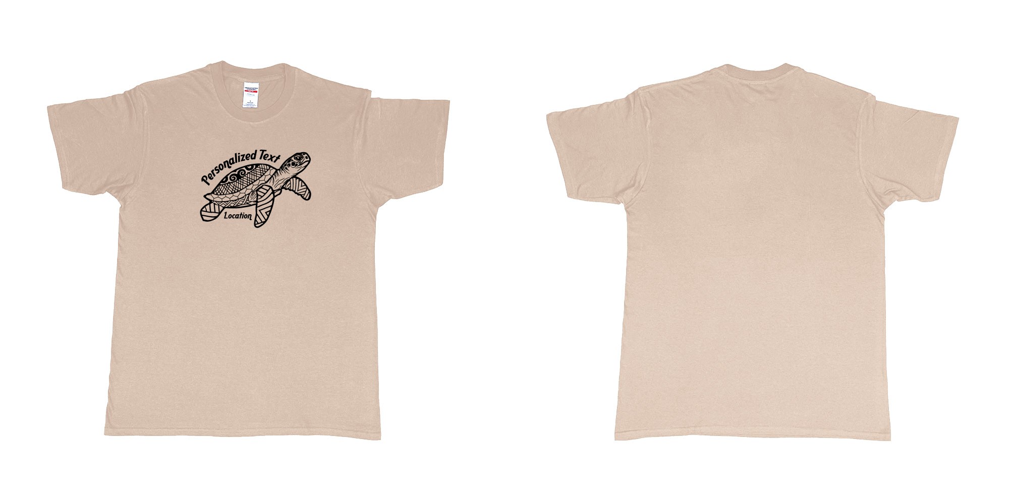 Custom tshirt design hawksbill green sea turtle indonesian tribal design in fabric color sand choice your own text made in Bali by The Pirate Way