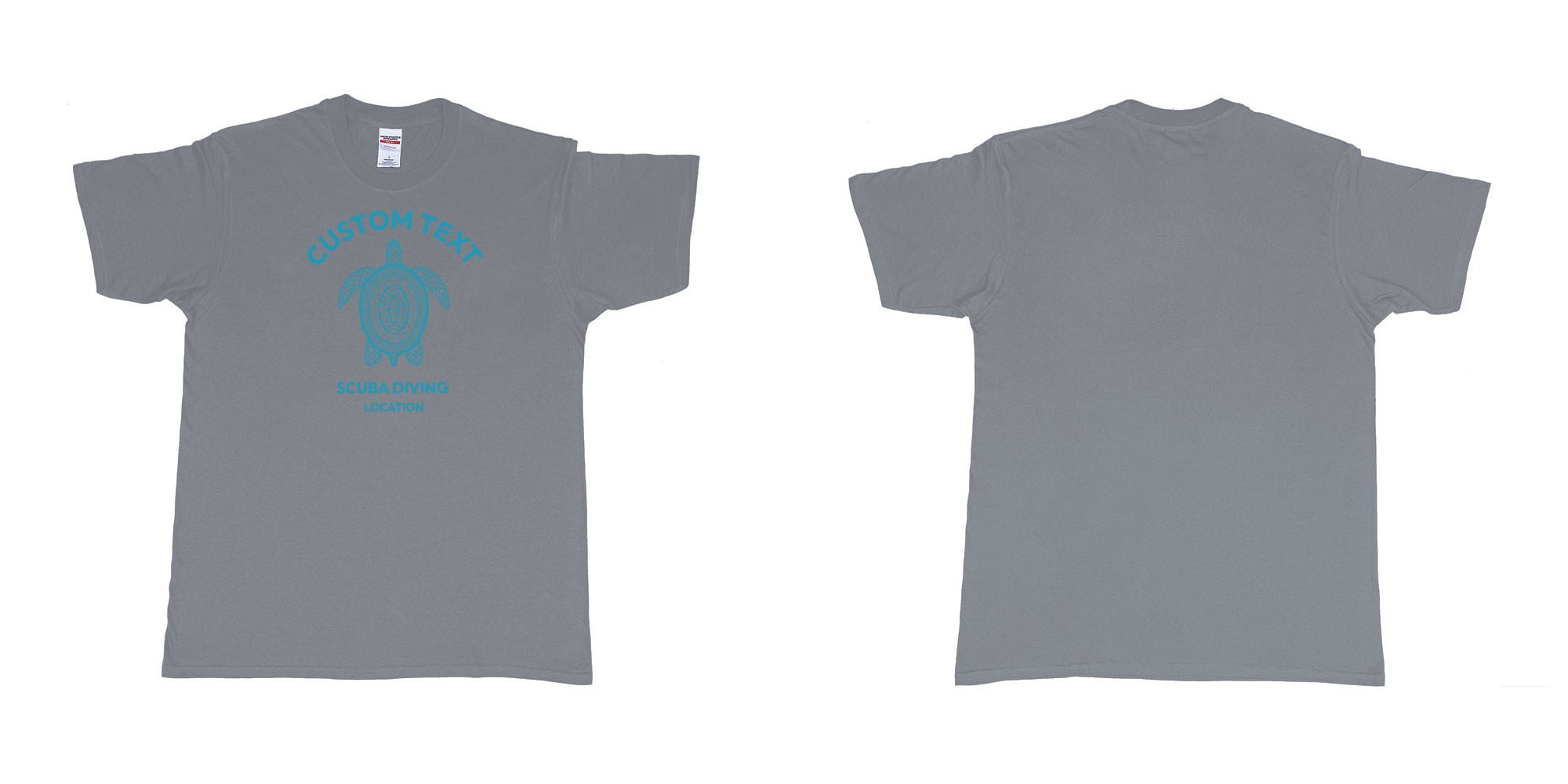 Custom tshirt design hawksbill turtle raya ampat tribal design scuba diving in fabric color misty choice your own text made in Bali by The Pirate Way