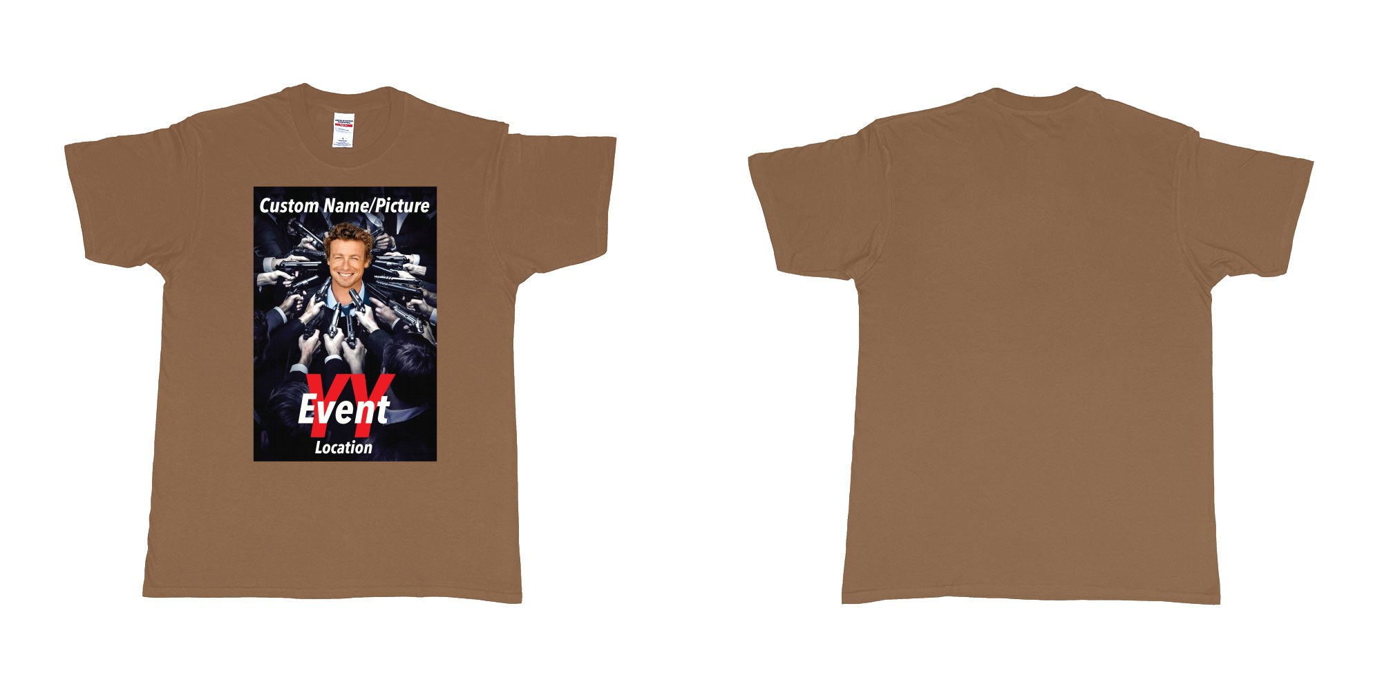 Custom tshirt design john wick poster everyone pointing gun at you custom own picture in fabric color chestnut choice your own text made in Bali by The Pirate Way