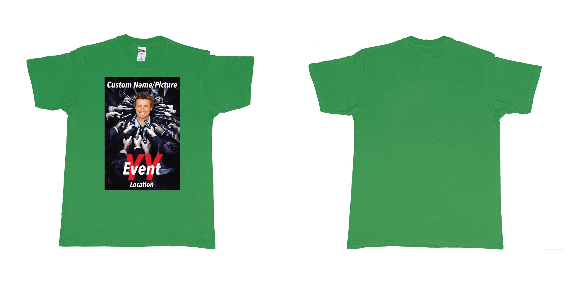 Custom tshirt design john wick poster everyone pointing gun at you custom own picture in fabric color irish-green choice your own text made in Bali by The Pirate Way