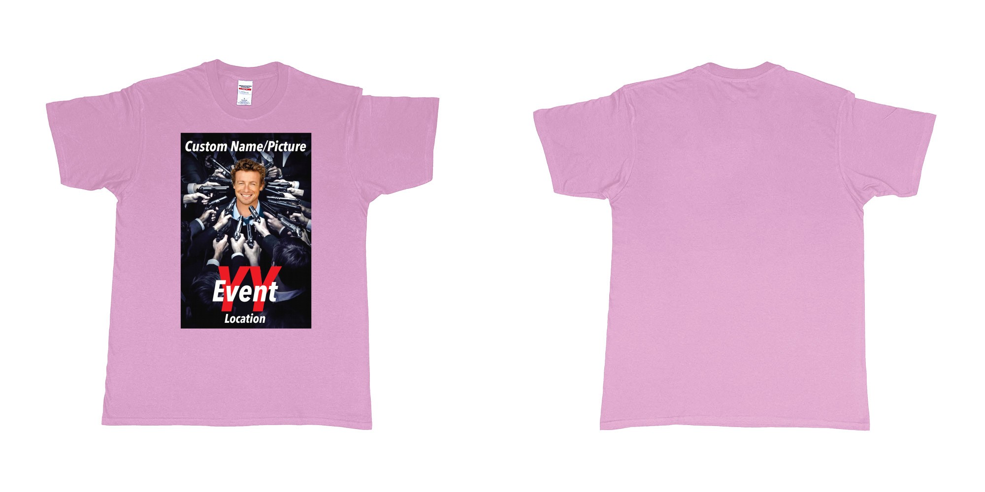 Custom tshirt design john wick poster everyone pointing gun at you custom own picture in fabric color light-pink choice your own text made in Bali by The Pirate Way