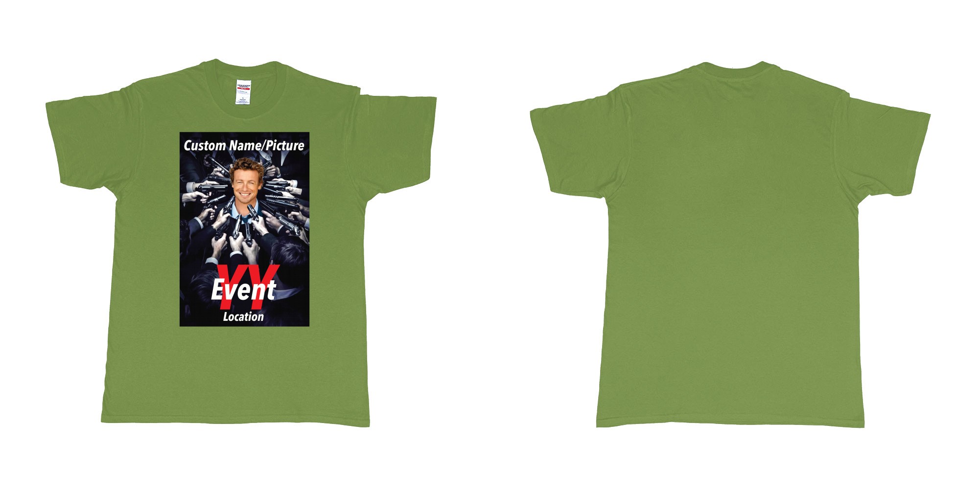 Custom tshirt design john wick poster everyone pointing gun at you custom own picture in fabric color military-green choice your own text made in Bali by The Pirate Way