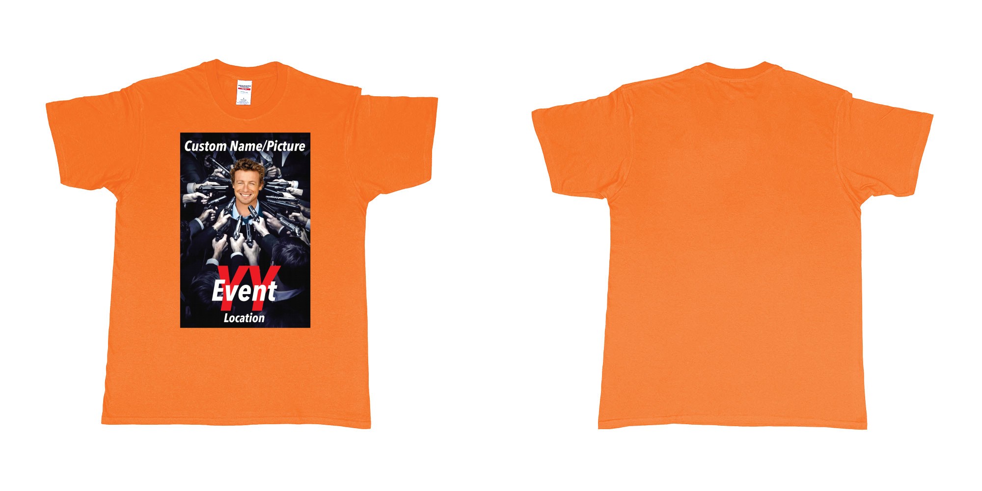 Custom tshirt design john wick poster everyone pointing gun at you custom own picture in fabric color orange choice your own text made in Bali by The Pirate Way