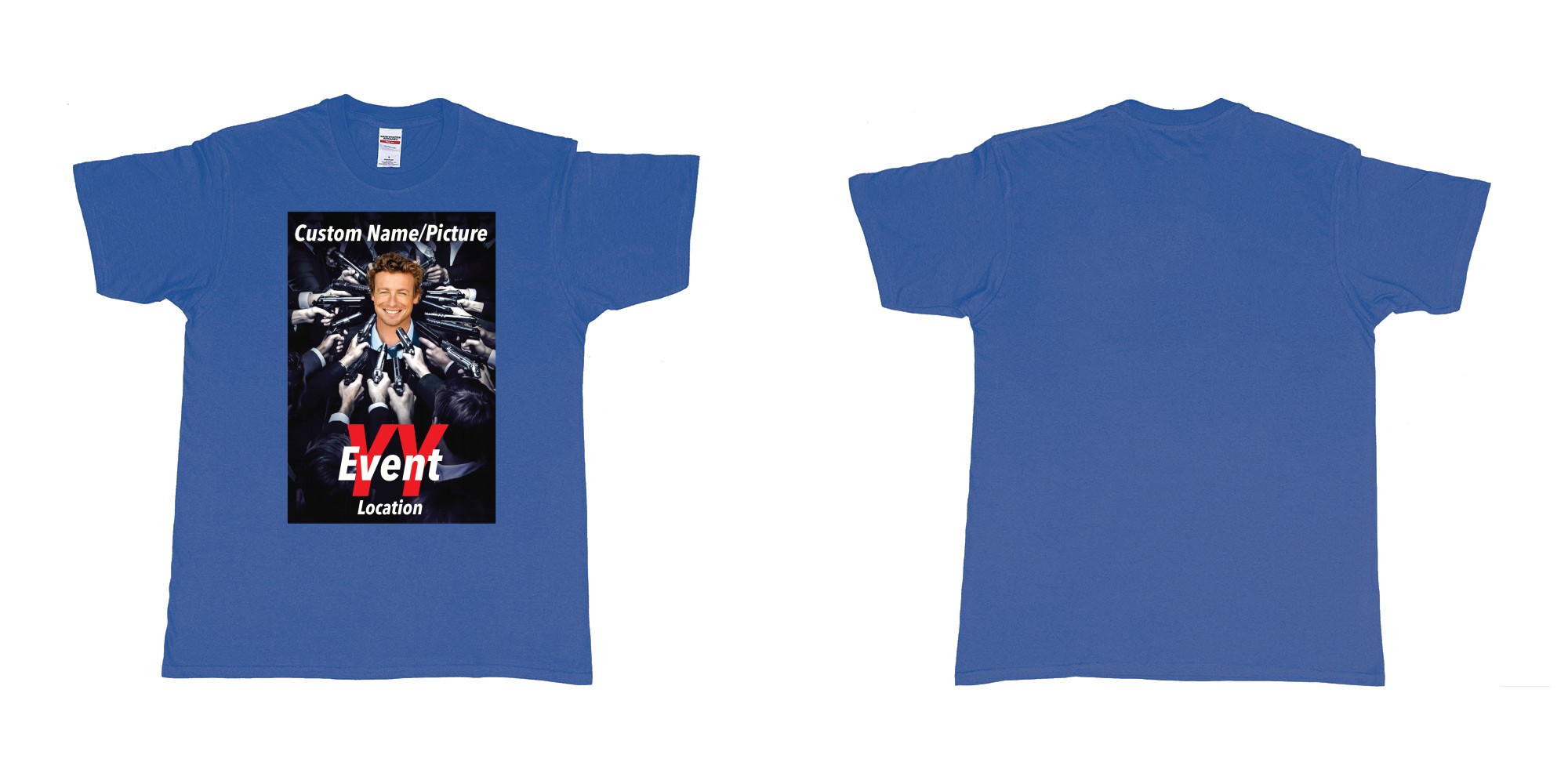 Custom tshirt design john wick poster everyone pointing gun at you custom own picture in fabric color royal-blue choice your own text made in Bali by The Pirate Way
