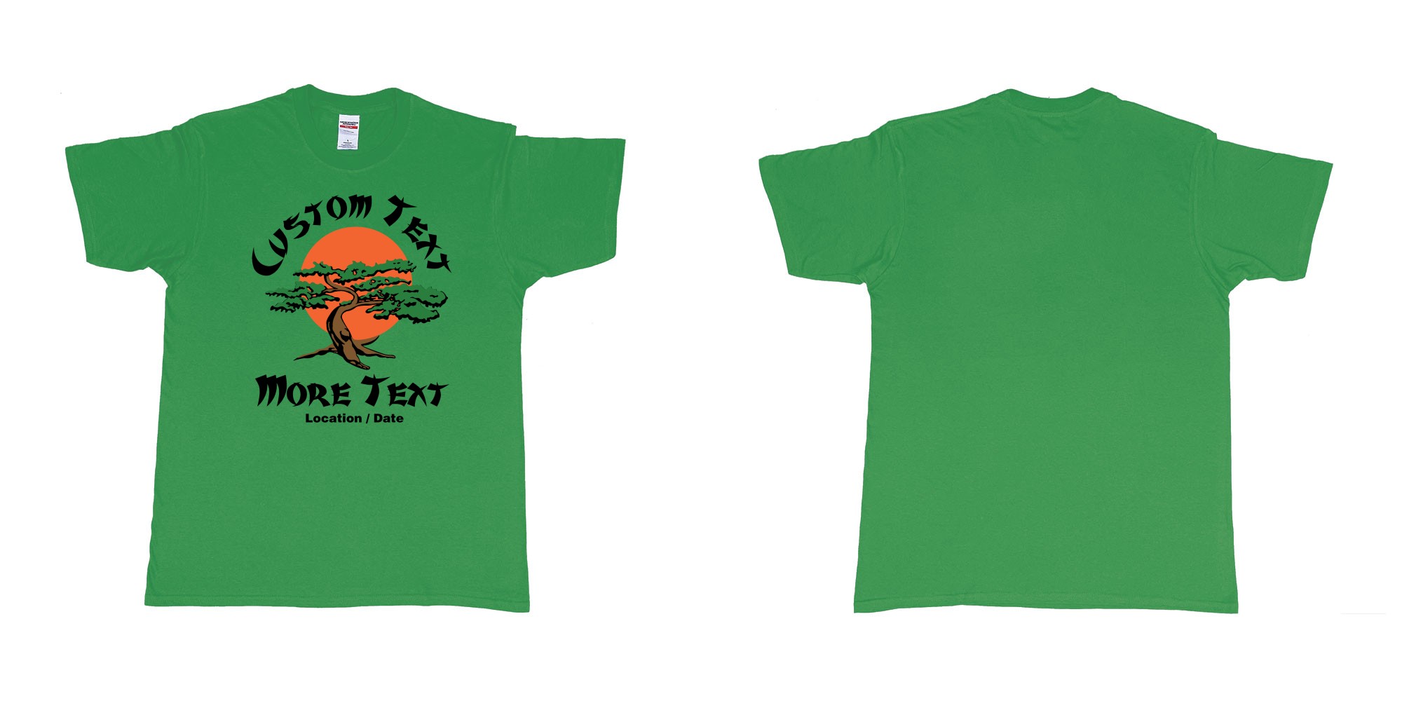 Custom tshirt design karate kid miyagi dojo karate logo custom text in fabric color irish-green choice your own text made in Bali by The Pirate Way