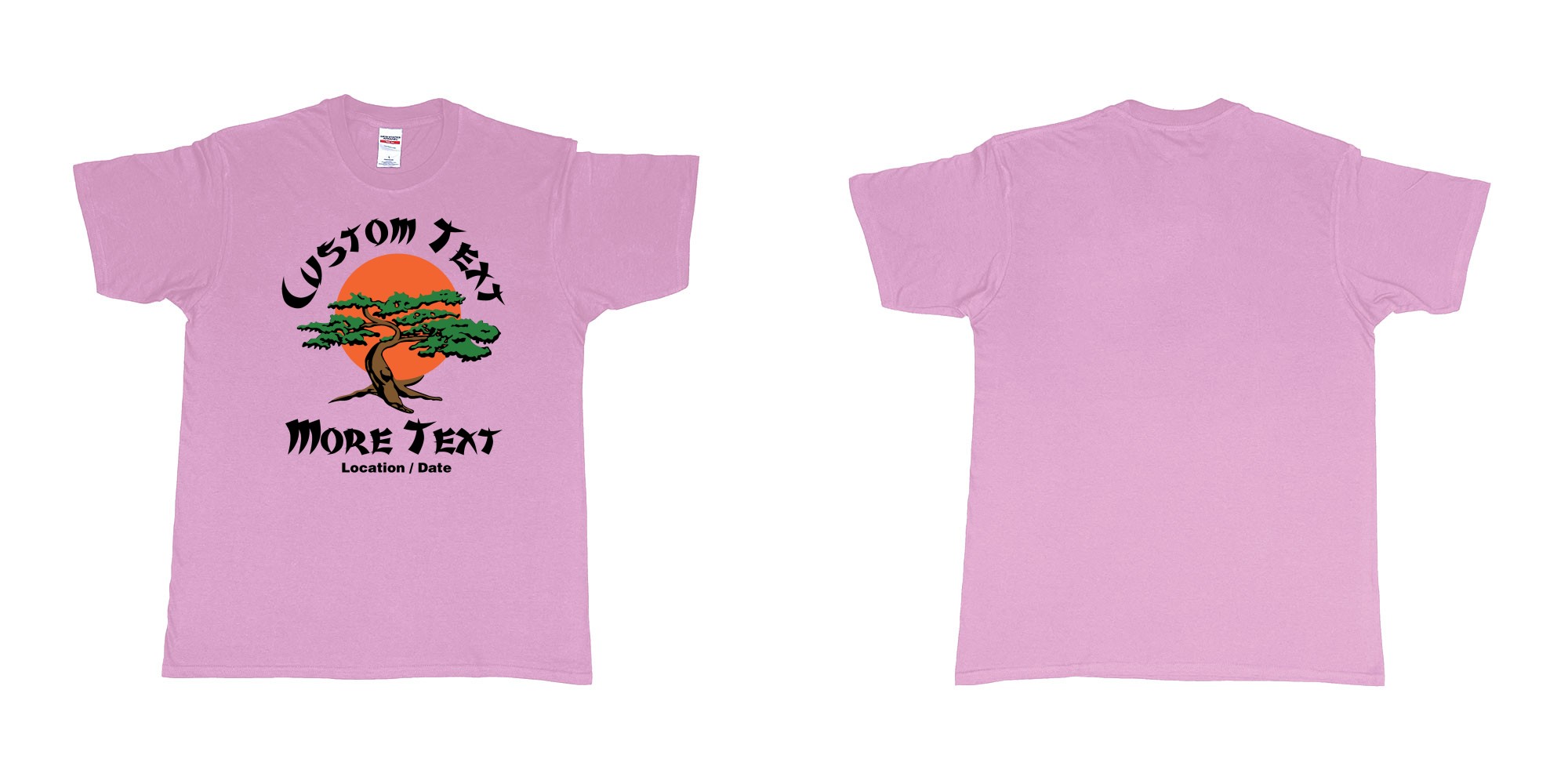 Custom tshirt design karate kid miyagi dojo karate logo custom text in fabric color light-pink choice your own text made in Bali by The Pirate Way