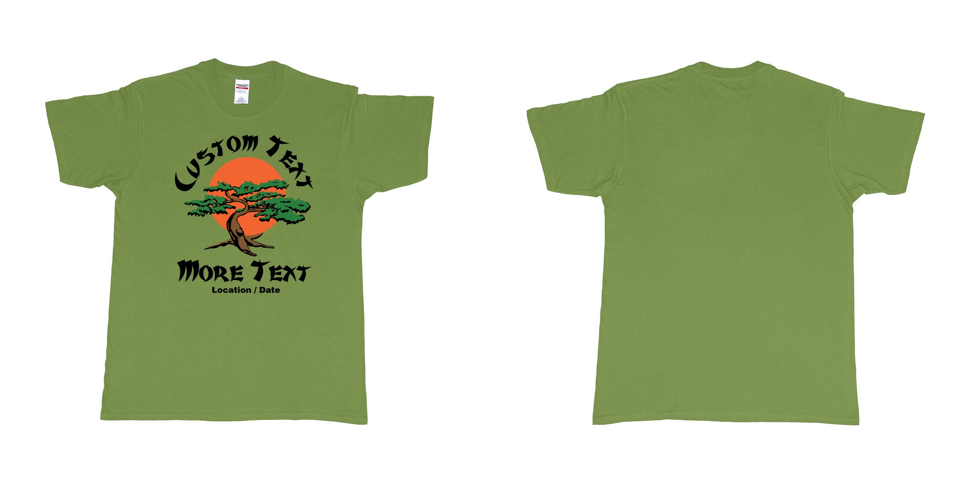 Custom tshirt design karate kid miyagi dojo karate logo custom text in fabric color military-green choice your own text made in Bali by The Pirate Way