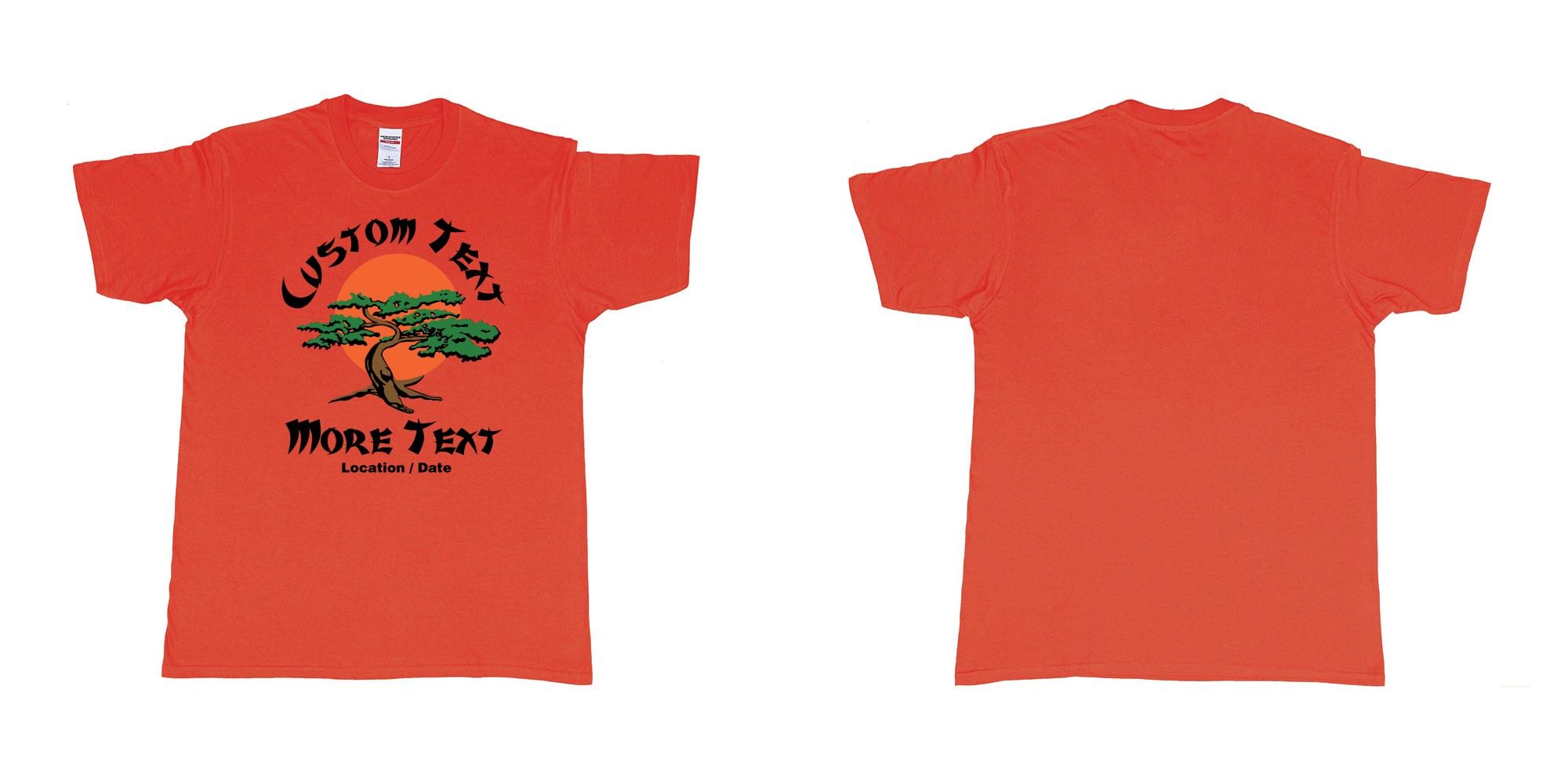 Custom tshirt design karate kid miyagi dojo karate logo custom text in fabric color red choice your own text made in Bali by The Pirate Way