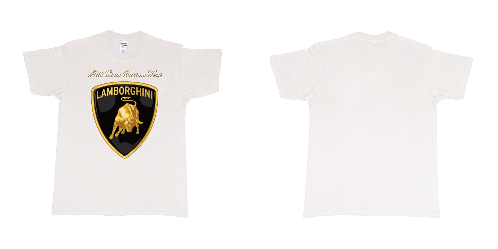Custom tshirt design lamborghini logo tshirt printing add own text in fabric color white choice your own text made in Bali by The Pirate Way