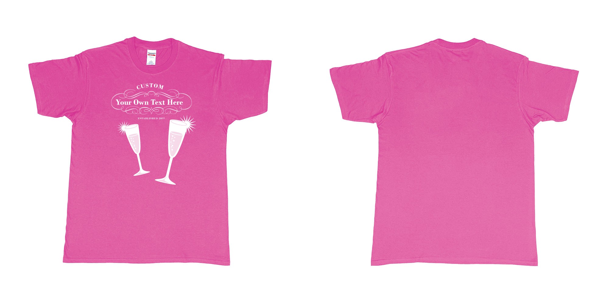 Custom tshirt design laurent perrier champagne logo in fabric color heliconia choice your own text made in Bali by The Pirate Way