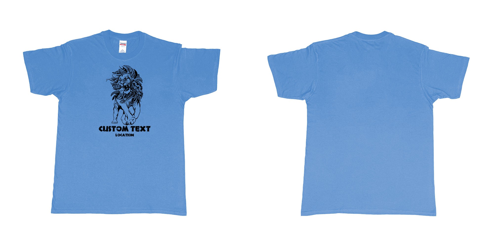Custom tshirt design lion august tribal in fabric color carolina-blue choice your own text made in Bali by The Pirate Way