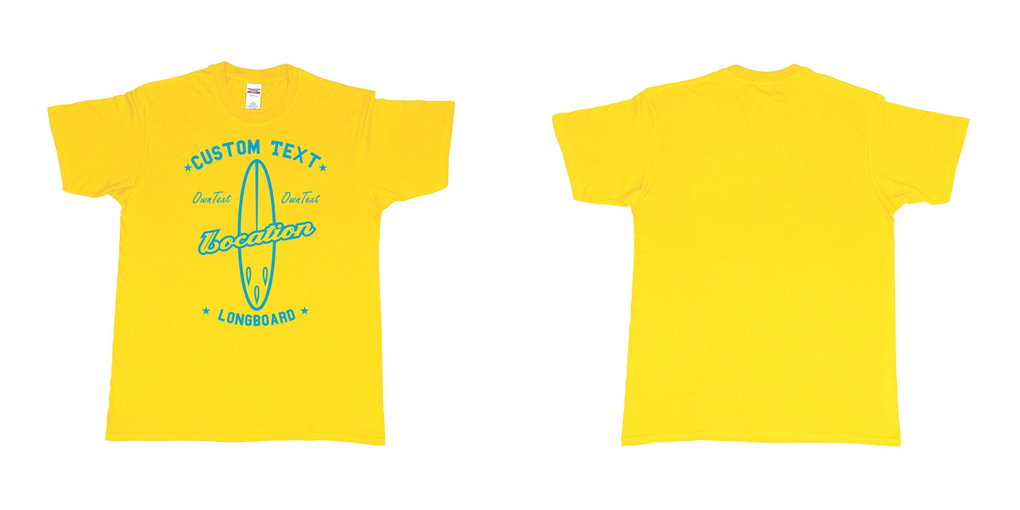 Custom tshirt design longboard custom logo own text in fabric color daisy choice your own text made in Bali by The Pirate Way