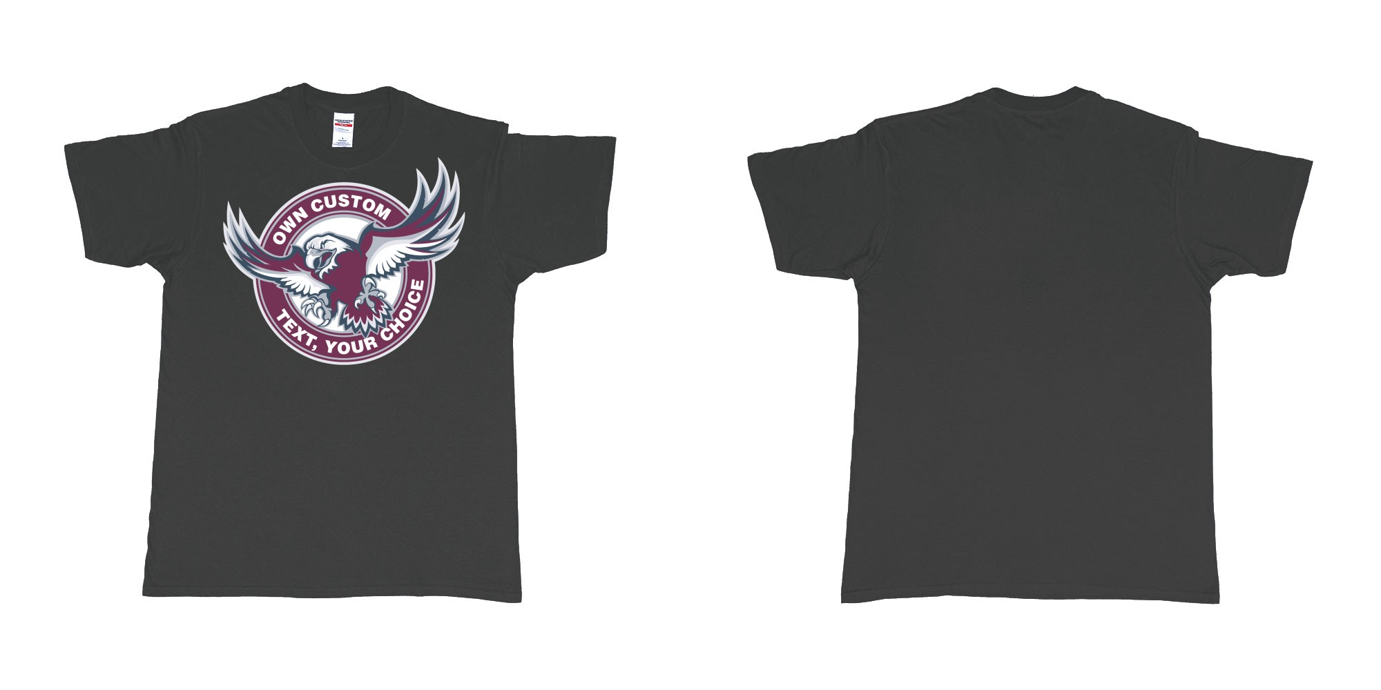 Custom tshirt design manly warringah sea eagles custom logo design in fabric color black choice your own text made in Bali by The Pirate Way