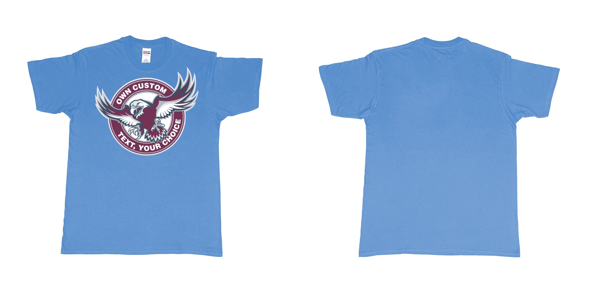 Custom tshirt design manly warringah sea eagles custom logo design in fabric color carolina-blue choice your own text made in Bali by The Pirate Way