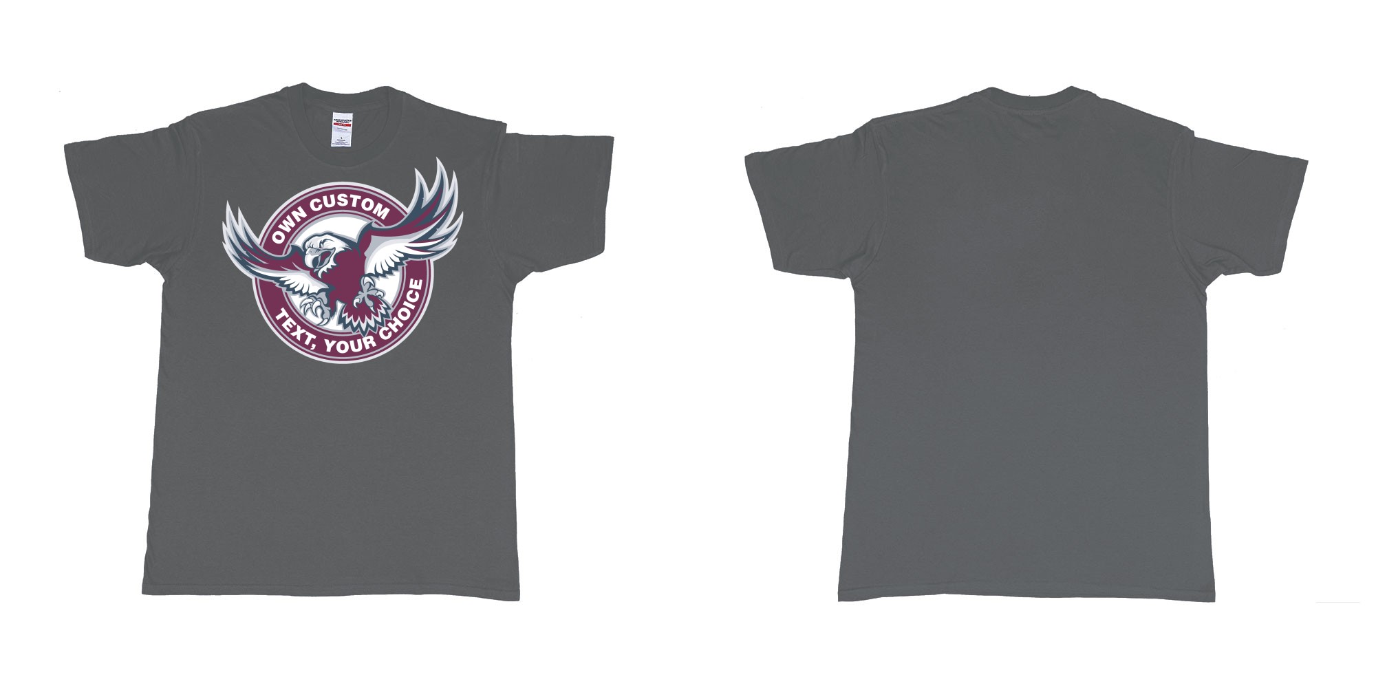 Custom tshirt design manly warringah sea eagles custom logo design in fabric color charcoal choice your own text made in Bali by The Pirate Way