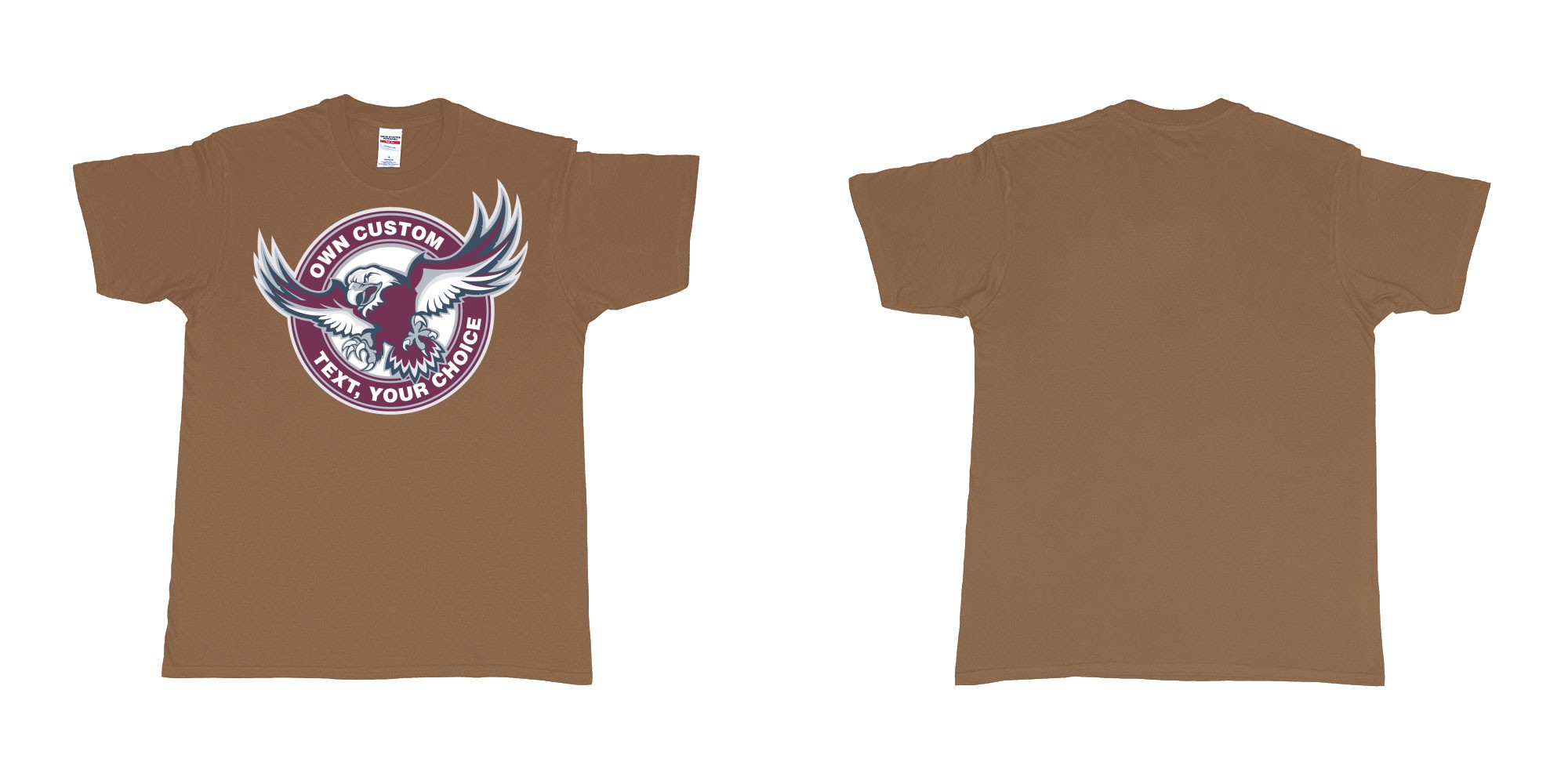 Custom tshirt design manly warringah sea eagles custom logo design in fabric color chestnut choice your own text made in Bali by The Pirate Way