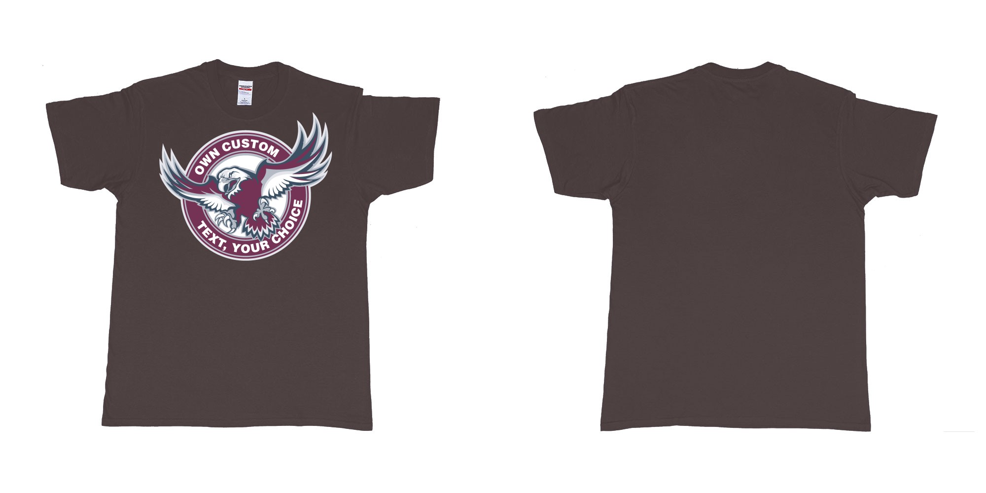 Custom tshirt design manly warringah sea eagles custom logo design in fabric color dark-chocolate choice your own text made in Bali by The Pirate Way