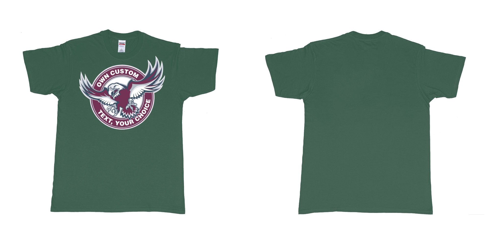 Custom tshirt design manly warringah sea eagles custom logo design in fabric color forest-green choice your own text made in Bali by The Pirate Way