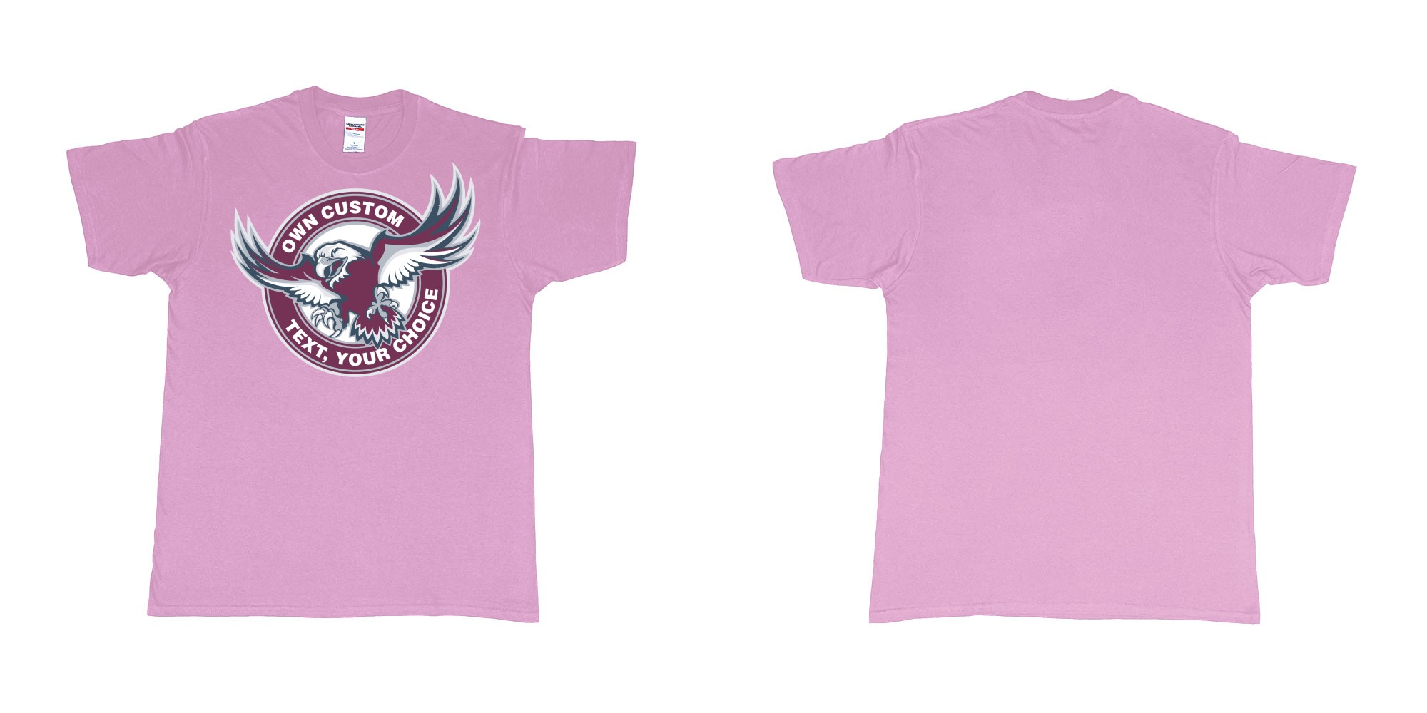 Custom tshirt design manly warringah sea eagles custom logo design in fabric color light-pink choice your own text made in Bali by The Pirate Way