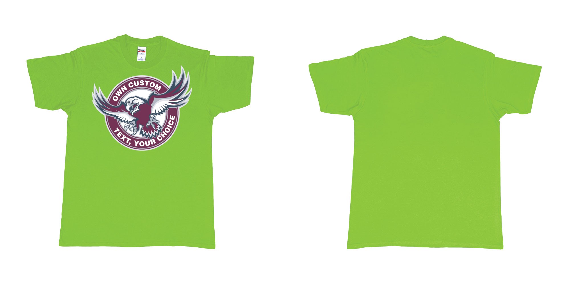 Custom tshirt design manly warringah sea eagles custom logo design in fabric color lime choice your own text made in Bali by The Pirate Way