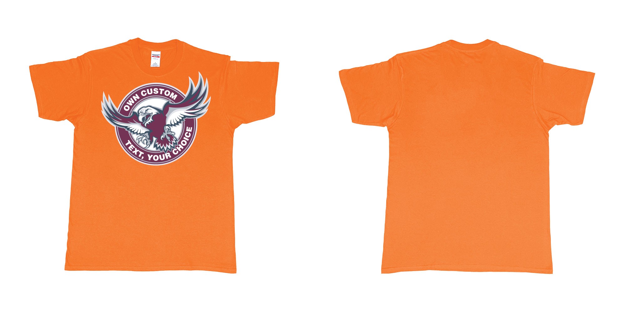 Custom tshirt design manly warringah sea eagles custom logo design in fabric color orange choice your own text made in Bali by The Pirate Way