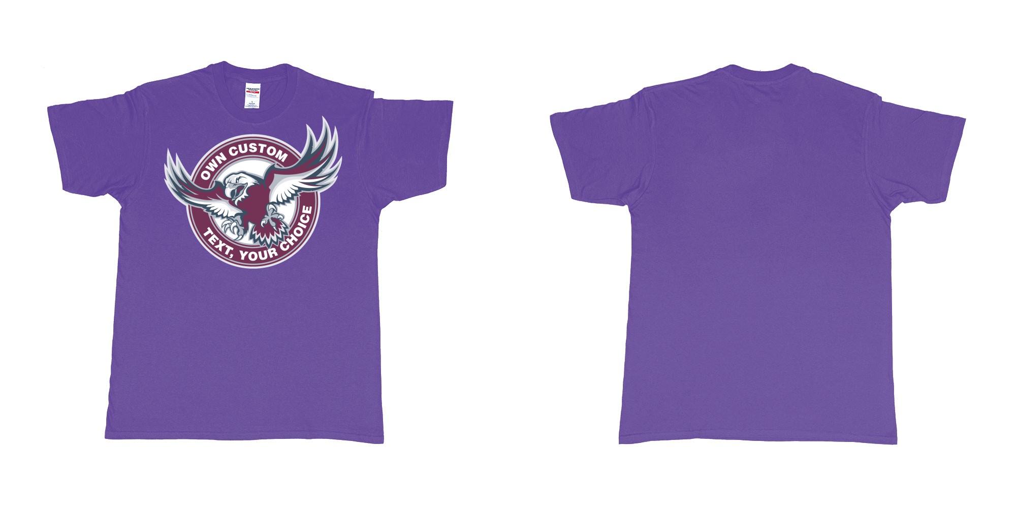 Custom tshirt design manly warringah sea eagles custom logo design in fabric color purple choice your own text made in Bali by The Pirate Way