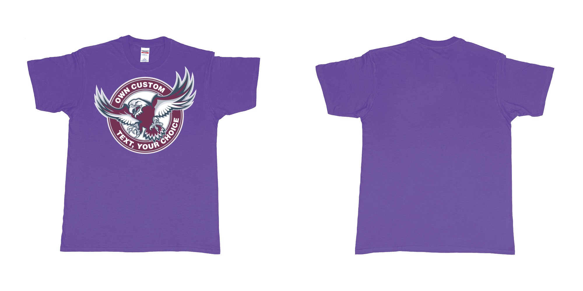 Custom tshirt design manly warringah sea eagles custom logo design in fabric color purple choice your own text made in Bali by The Pirate Way