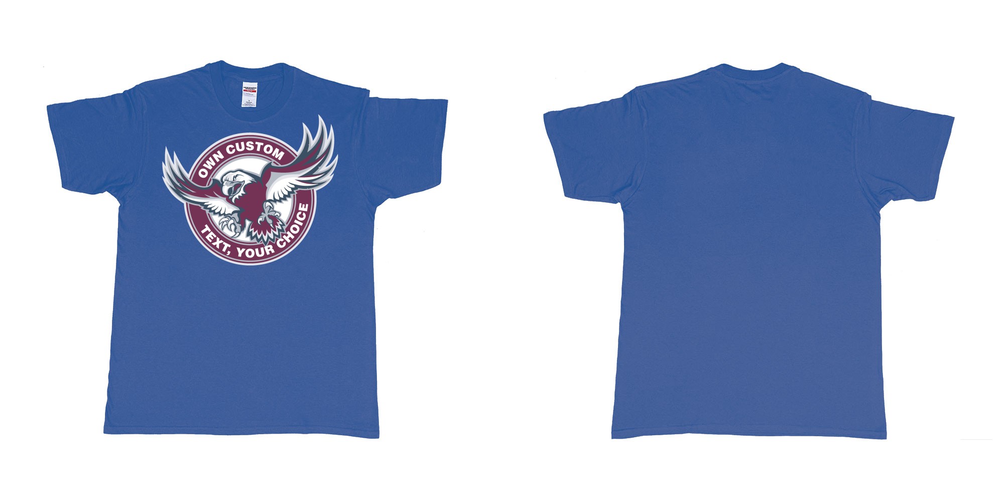 Custom tshirt design manly warringah sea eagles custom logo design in fabric color royal-blue choice your own text made in Bali by The Pirate Way