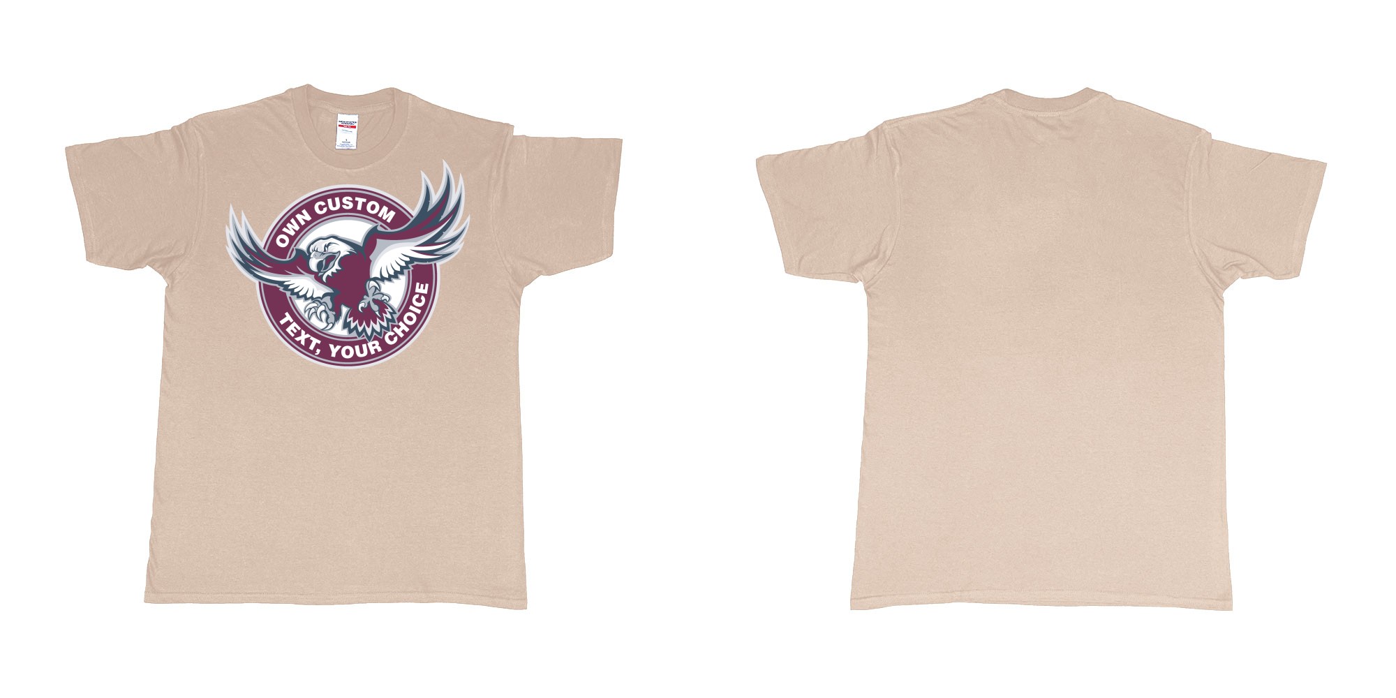 Custom tshirt design manly warringah sea eagles custom logo design in fabric color sand choice your own text made in Bali by The Pirate Way
