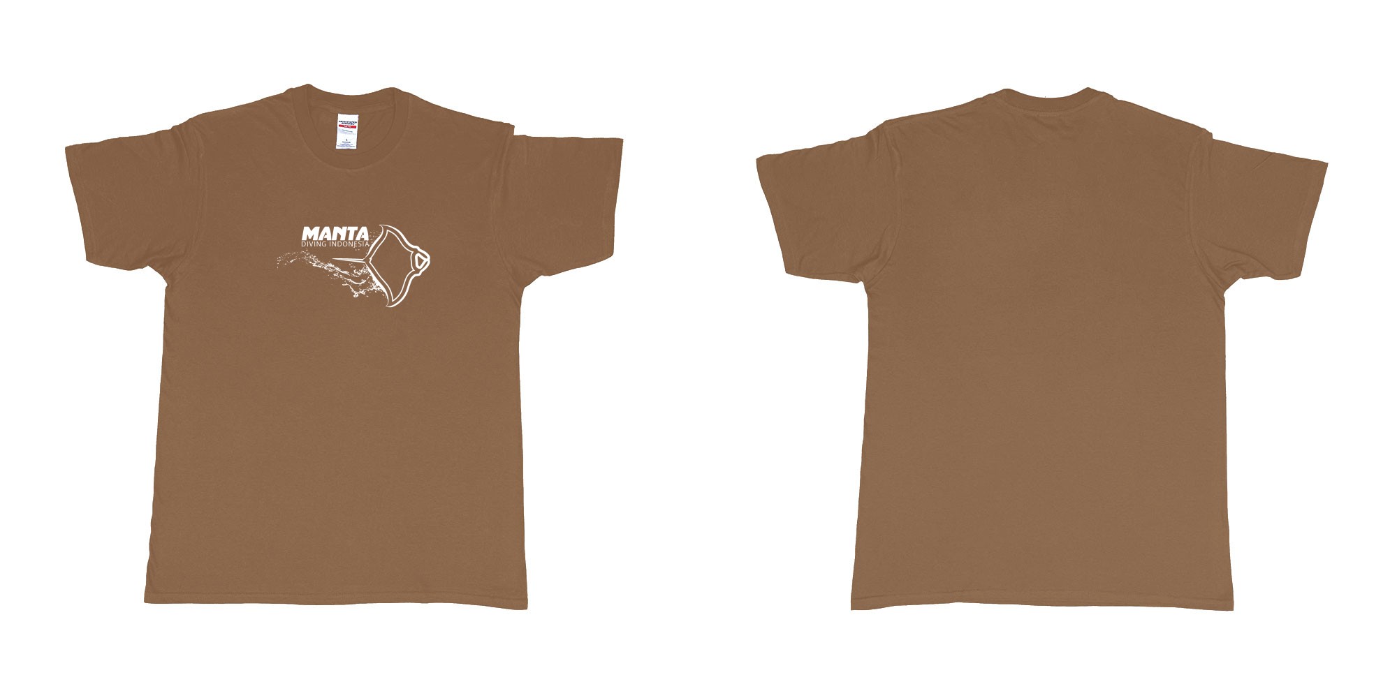 Custom tshirt design manta diving indonesia custom teeshirt in fabric color chestnut choice your own text made in Bali by The Pirate Way