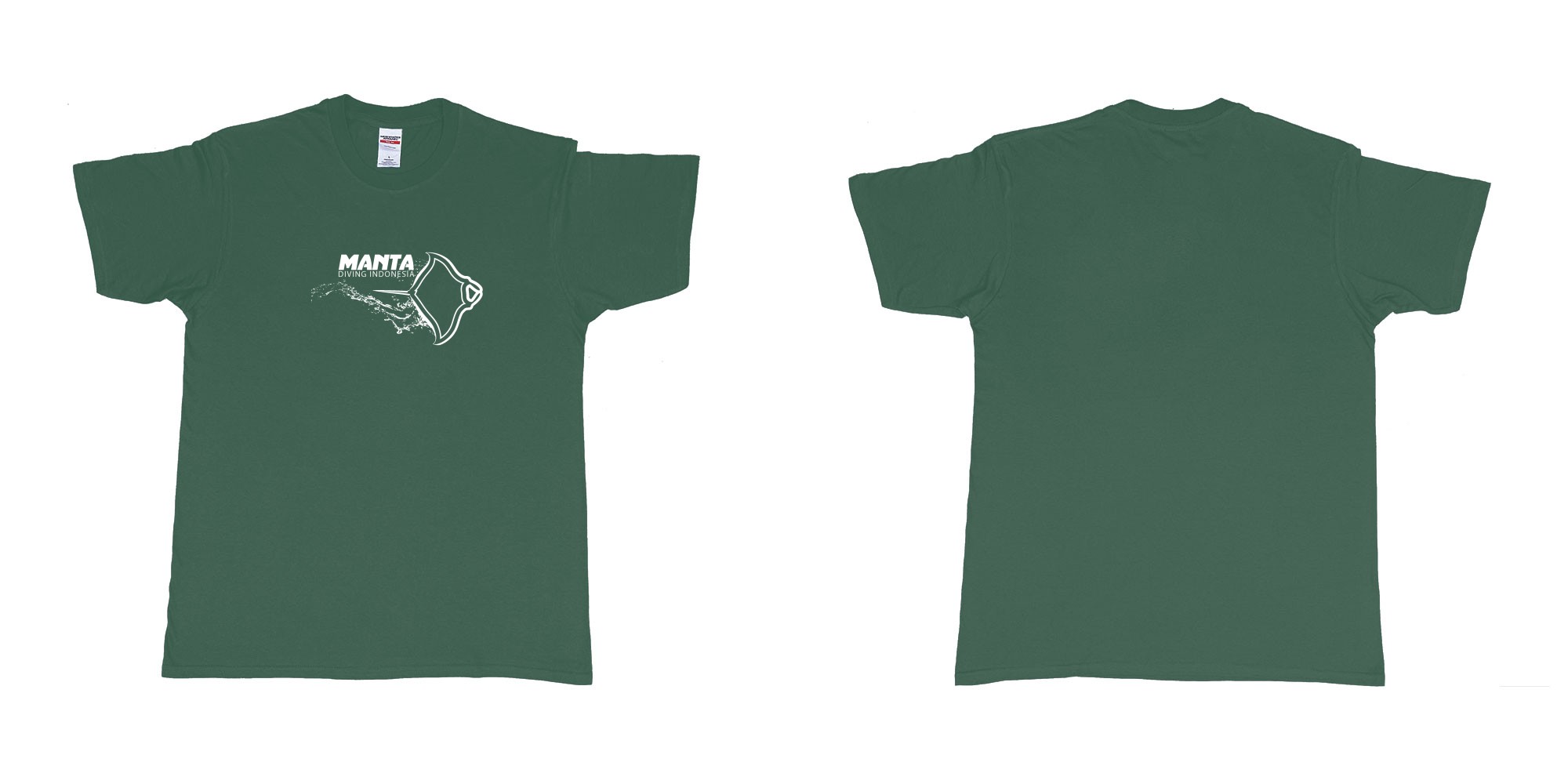 Custom tshirt design manta diving indonesia custom teeshirt in fabric color forest-green choice your own text made in Bali by The Pirate Way