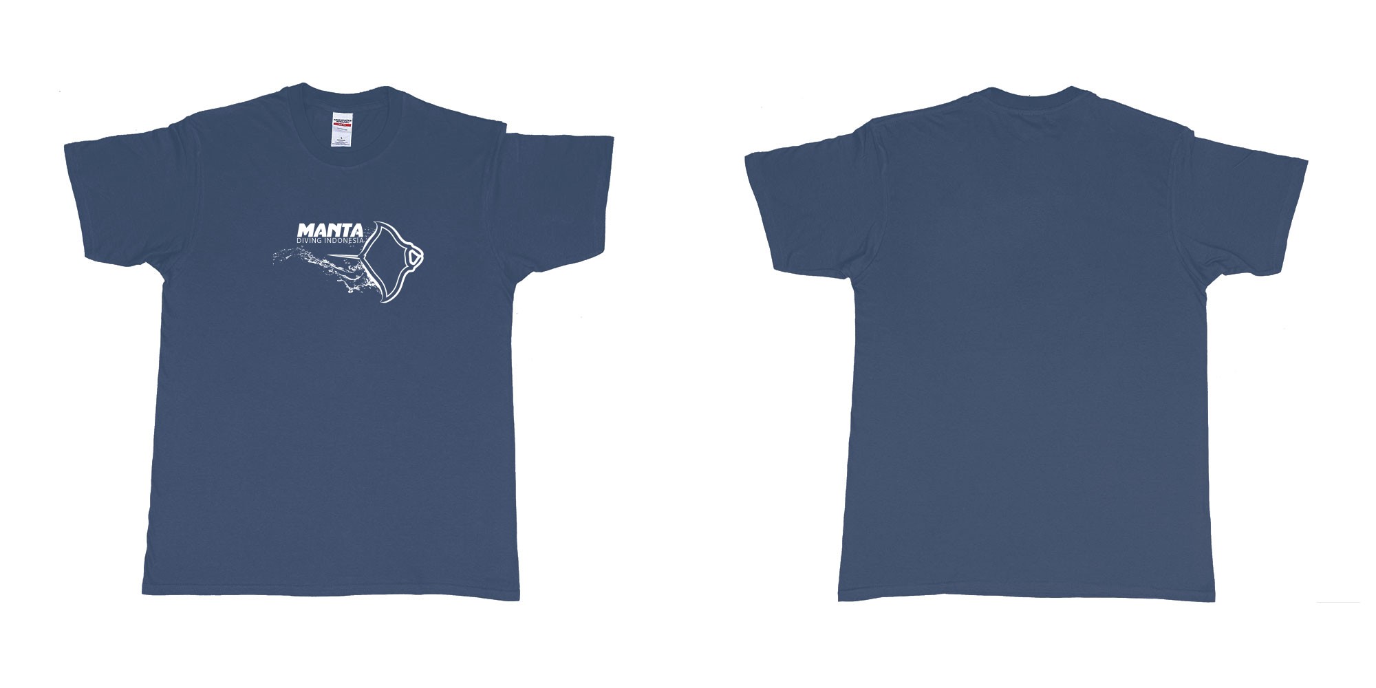 Custom tshirt design manta diving indonesia custom teeshirt in fabric color navy choice your own text made in Bali by The Pirate Way