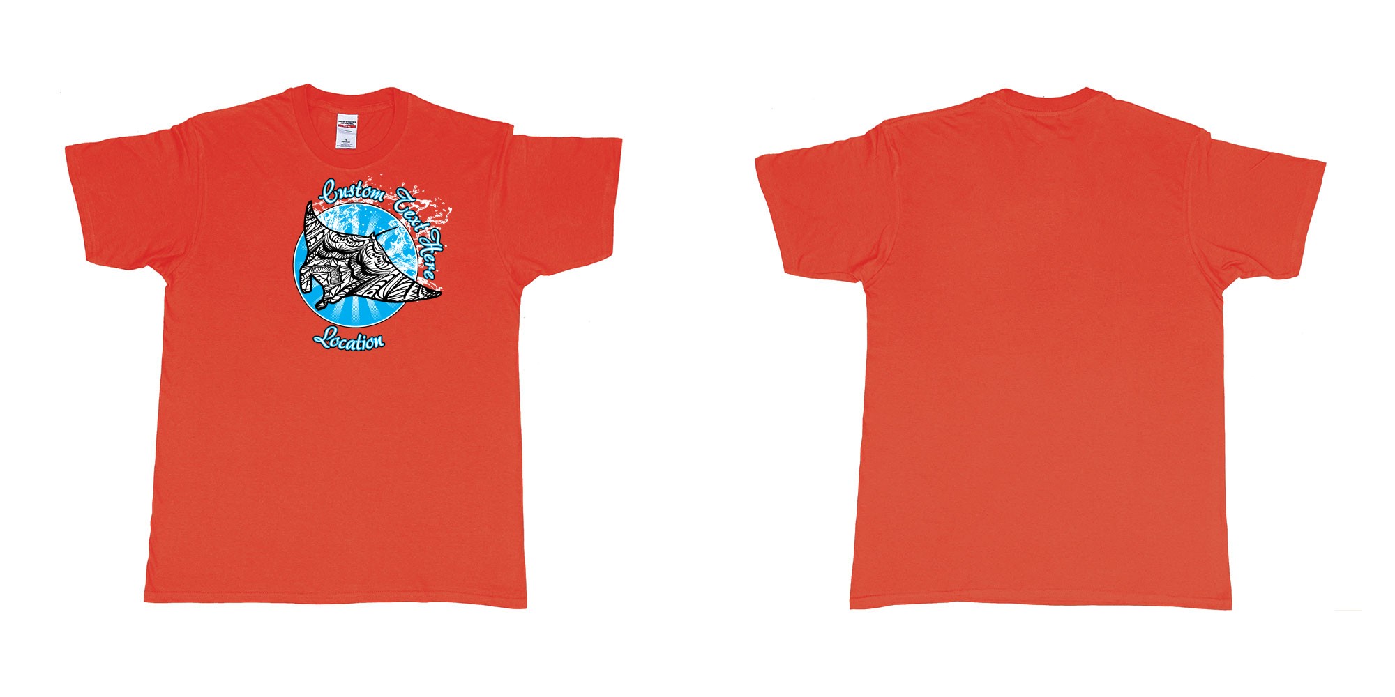 Custom tshirt design manta mandala circle splash own text here location in fabric color red choice your own text made in Bali by The Pirate Way