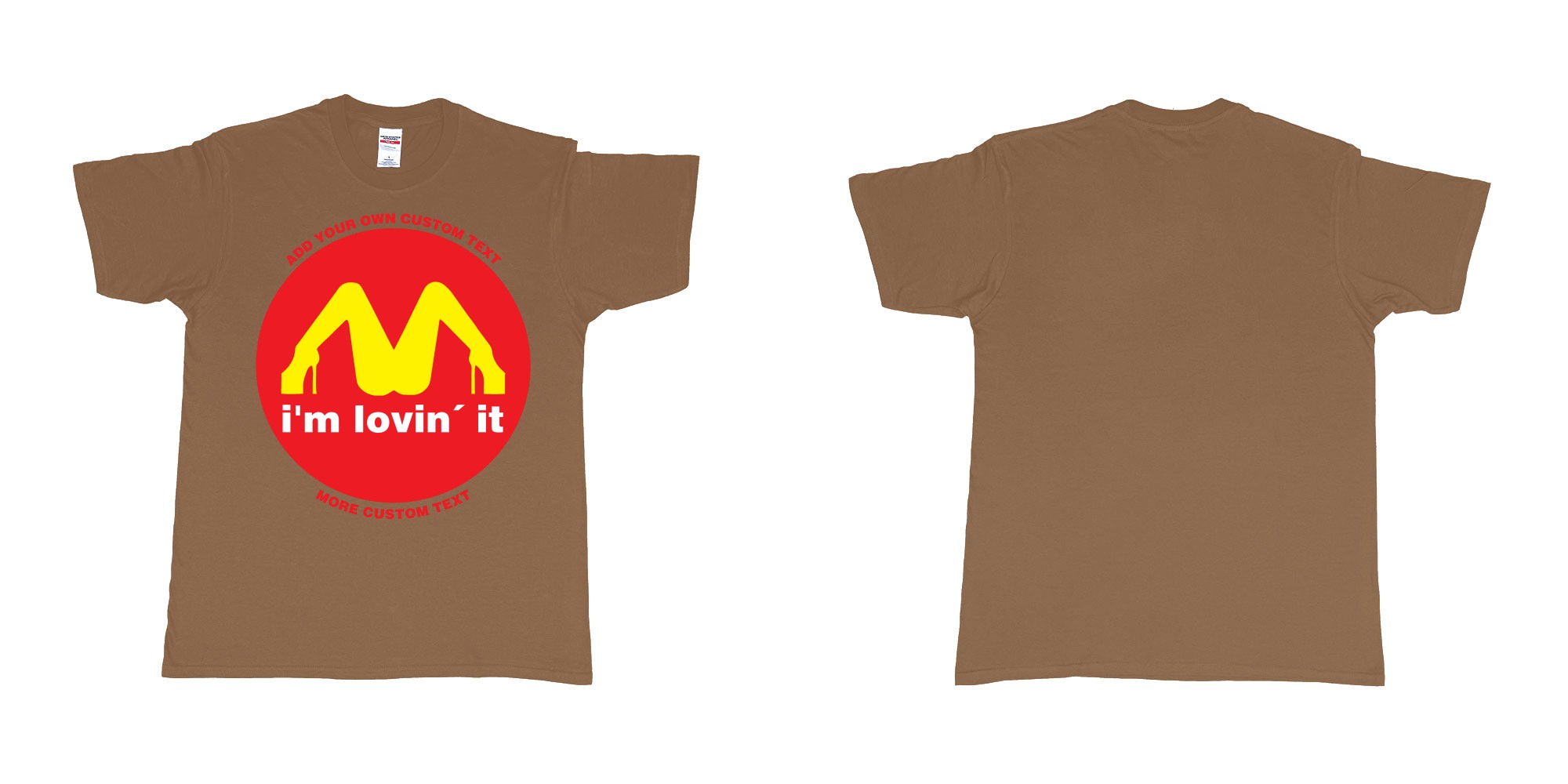 Custom tshirt design mcdonalds im lovin it custom text in fabric color chestnut choice your own text made in Bali by The Pirate Way