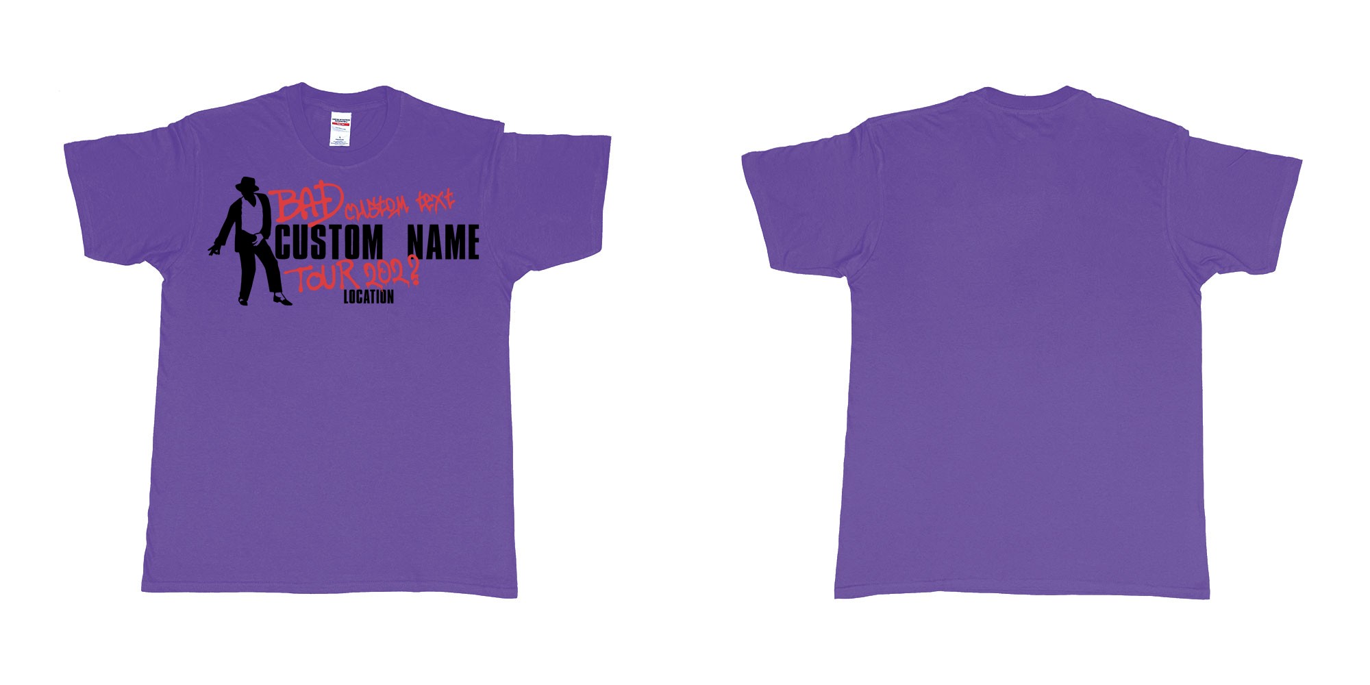 Custom tshirt design michael jackson bad tour custom name year location in fabric color purple choice your own text made in Bali by The Pirate Way