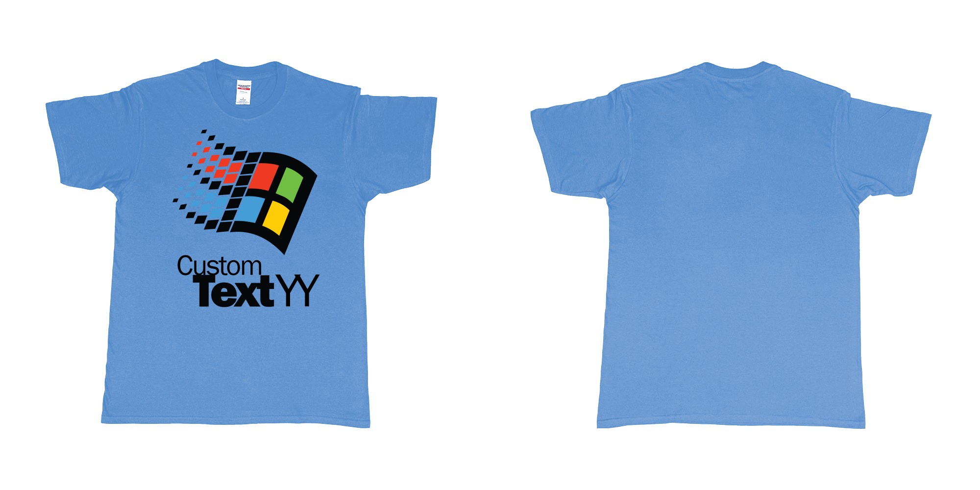 Custom tshirt design microsoft windows 95 classic logo custom text and year print in fabric color carolina-blue choice your own text made in Bali by The Pirate Way