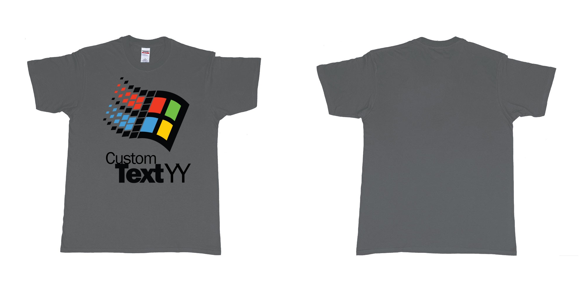 Custom tshirt design microsoft windows 95 classic logo custom text and year print in fabric color charcoal choice your own text made in Bali by The Pirate Way