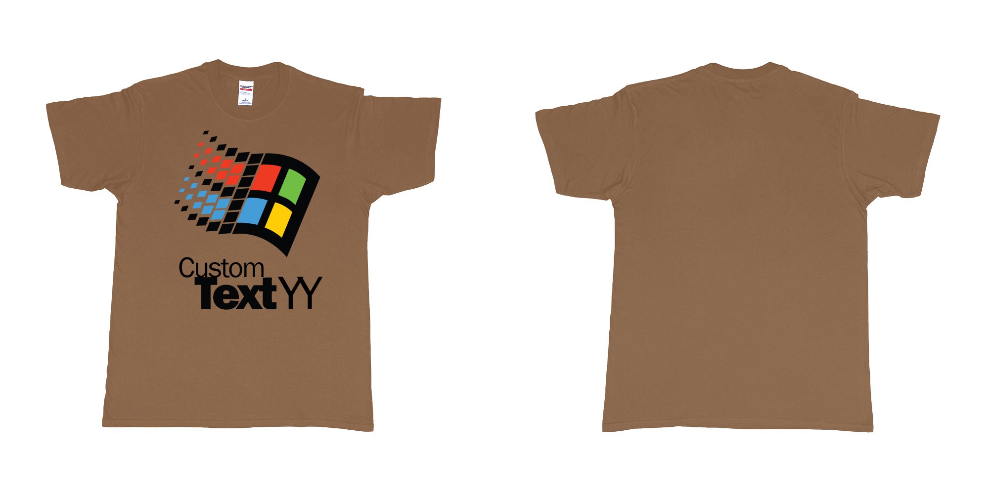 Custom tshirt design microsoft windows 95 classic logo custom text and year print in fabric color chestnut choice your own text made in Bali by The Pirate Way