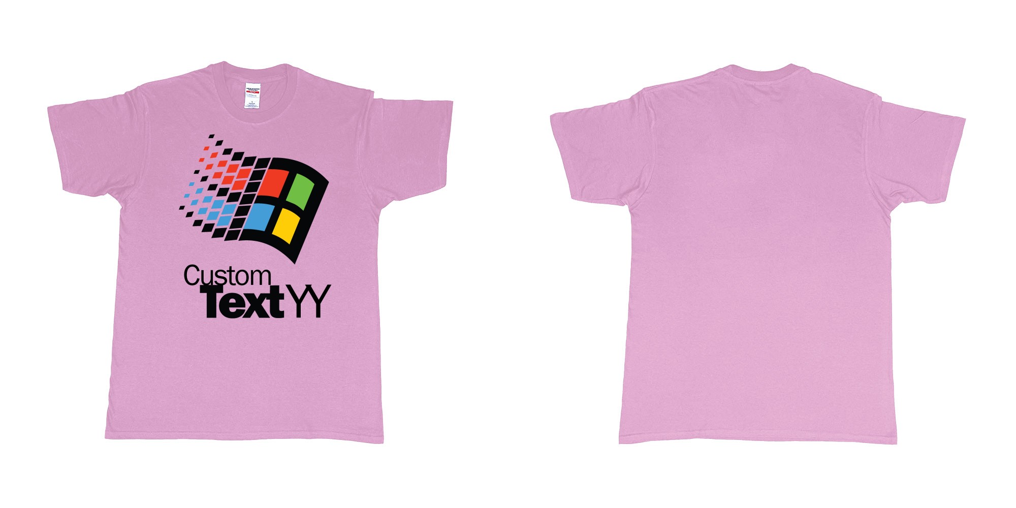 Custom tshirt design microsoft windows 95 classic logo custom text and year print in fabric color light-pink choice your own text made in Bali by The Pirate Way
