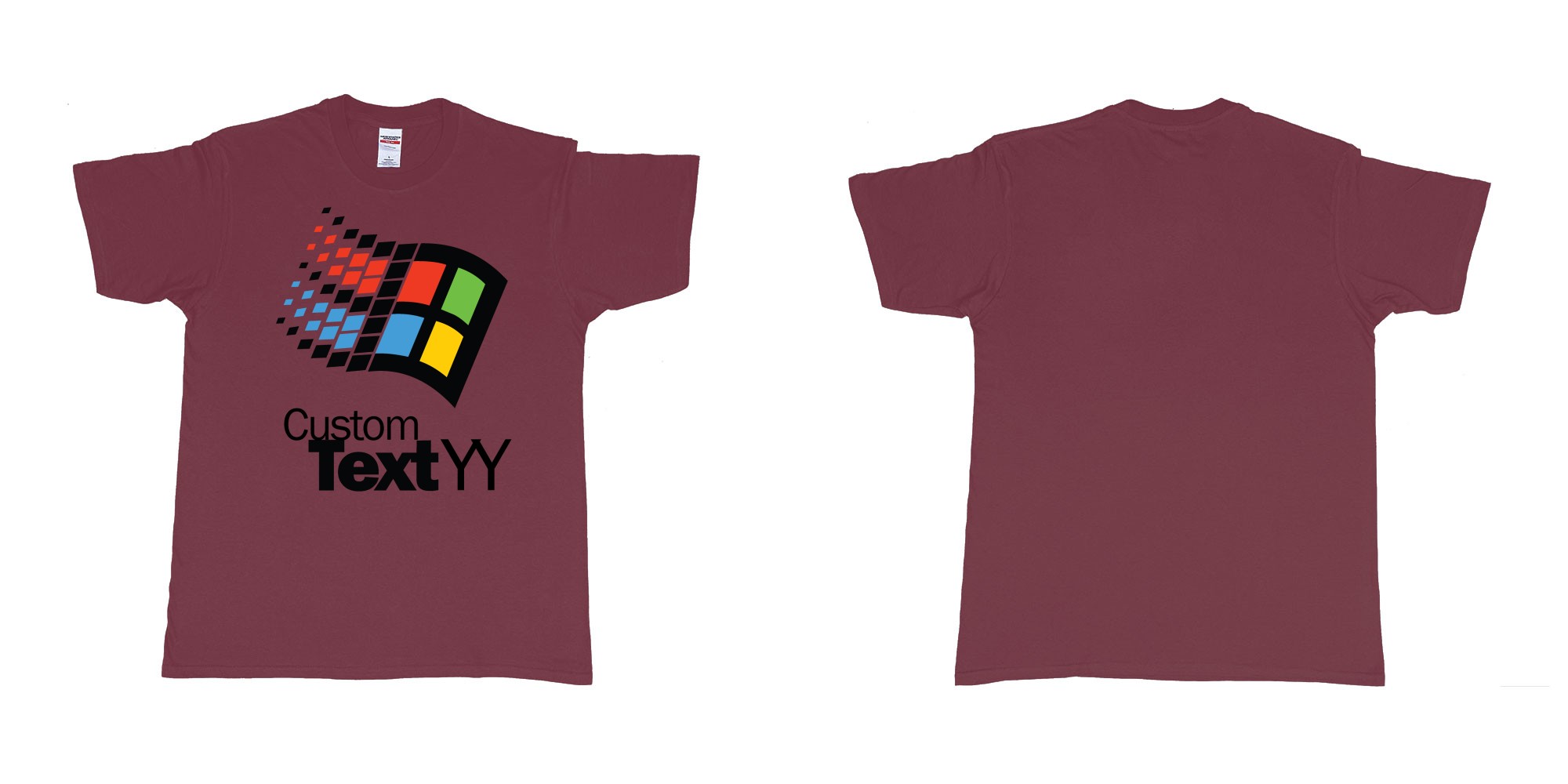 Custom tshirt design microsoft windows 95 classic logo custom text and year print in fabric color marron choice your own text made in Bali by The Pirate Way