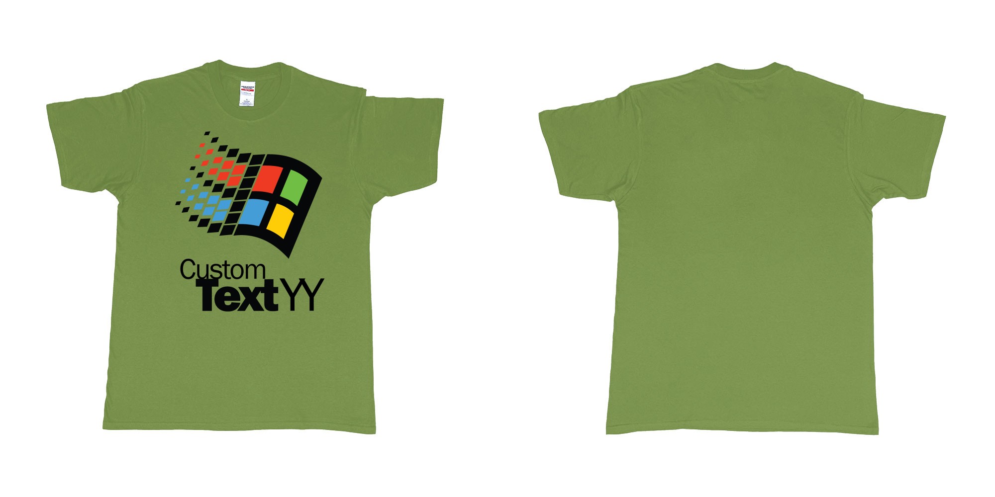 Custom tshirt design microsoft windows 95 classic logo custom text and year print in fabric color military-green choice your own text made in Bali by The Pirate Way