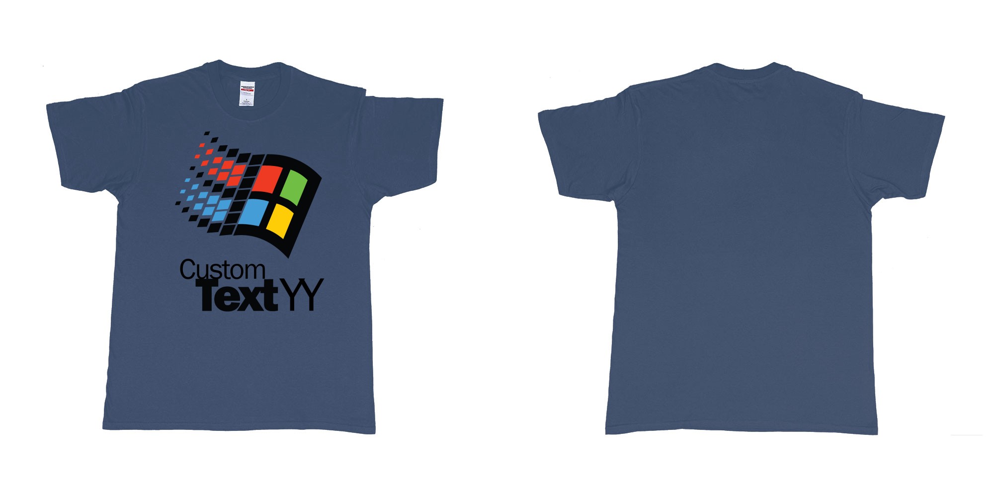 Custom tshirt design microsoft windows 95 classic logo custom text and year print in fabric color navy choice your own text made in Bali by The Pirate Way