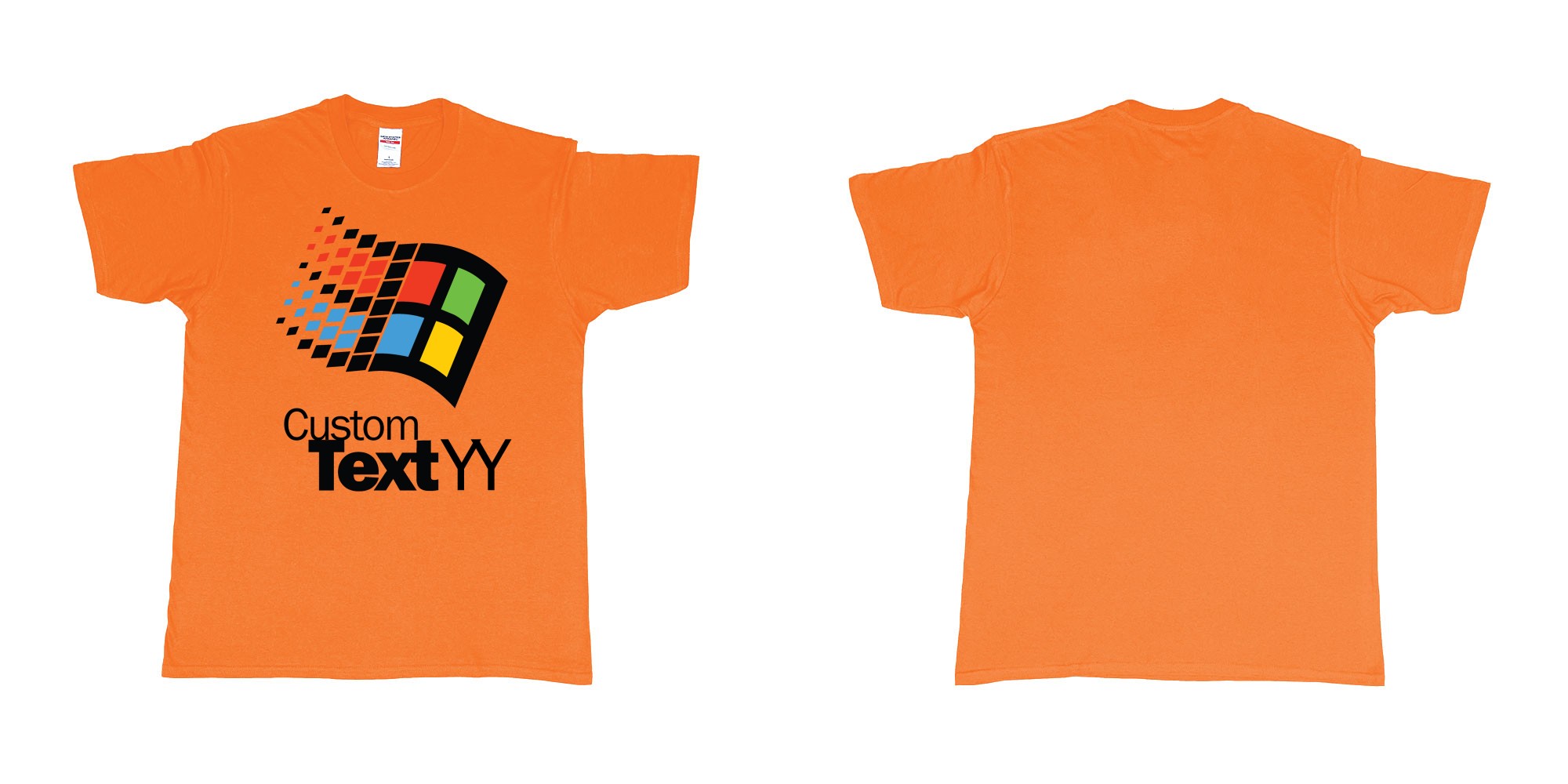Custom tshirt design microsoft windows 95 classic logo custom text and year print in fabric color orange choice your own text made in Bali by The Pirate Way