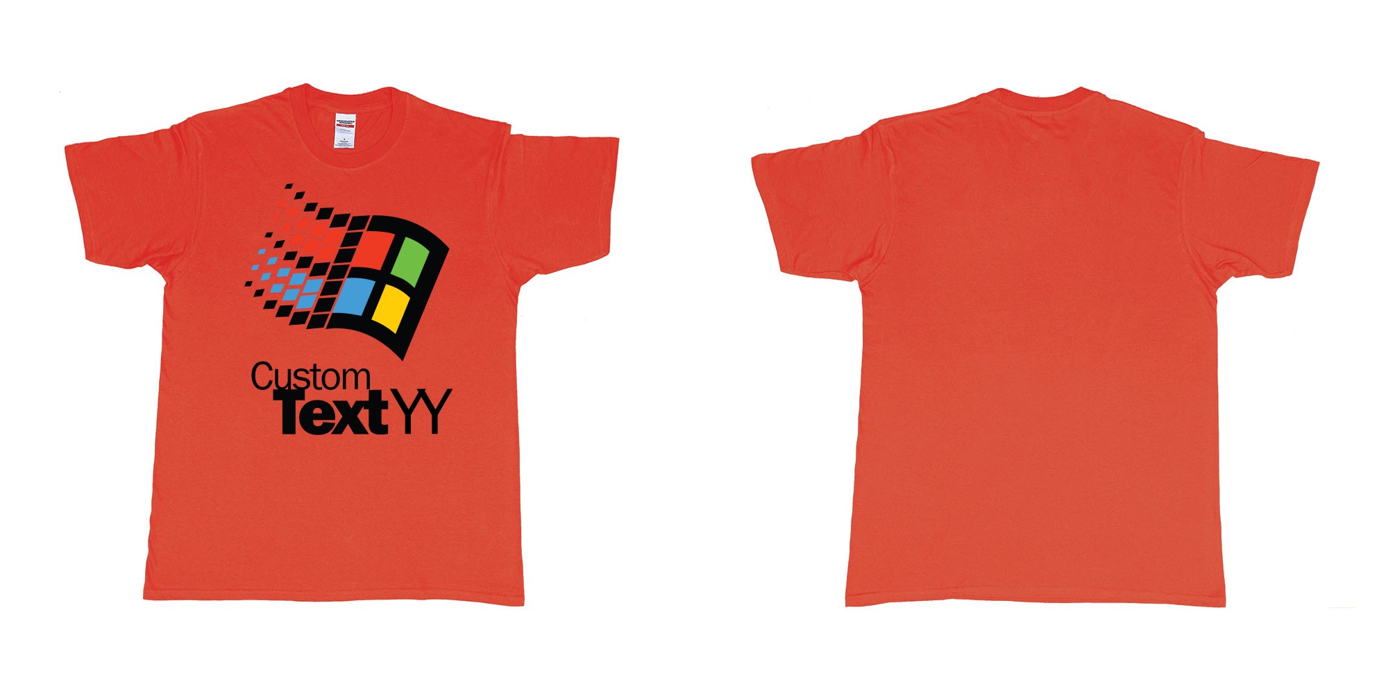 Custom tshirt design microsoft windows 95 classic logo custom text and year print in fabric color red choice your own text made in Bali by The Pirate Way