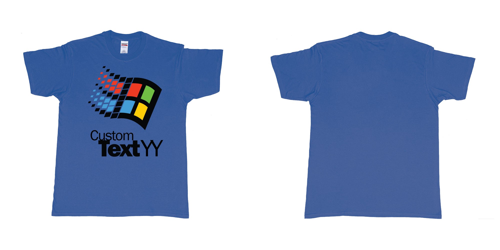 Custom tshirt design microsoft windows 95 classic logo custom text and year print in fabric color royal-blue choice your own text made in Bali by The Pirate Way