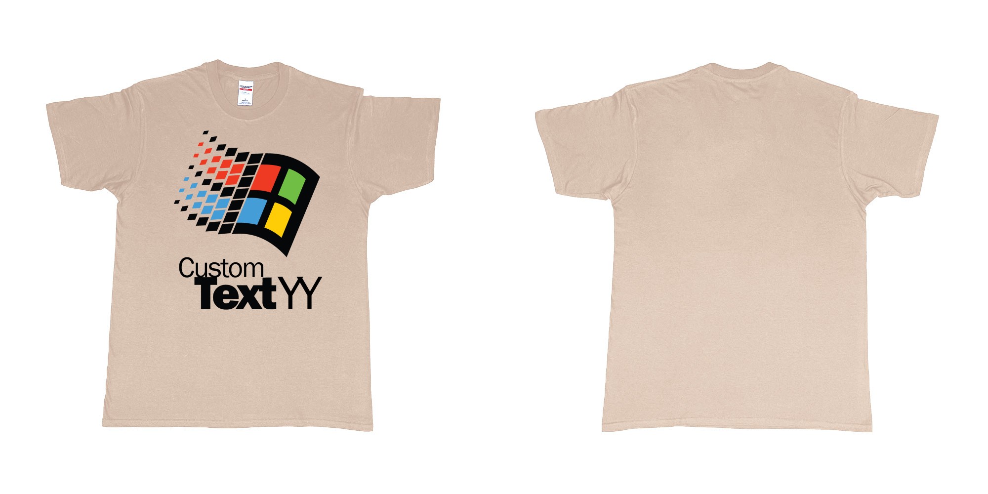Custom tshirt design microsoft windows 95 classic logo custom text and year print in fabric color sand choice your own text made in Bali by The Pirate Way
