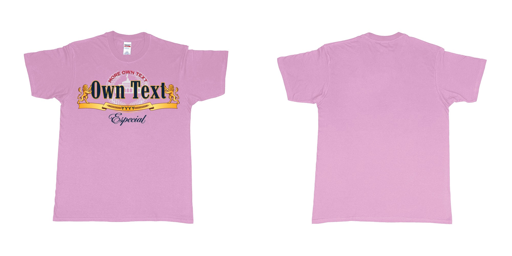 Custom tshirt design modelo especial beer custom tshirt printing bali in fabric color light-pink choice your own text made in Bali by The Pirate Way