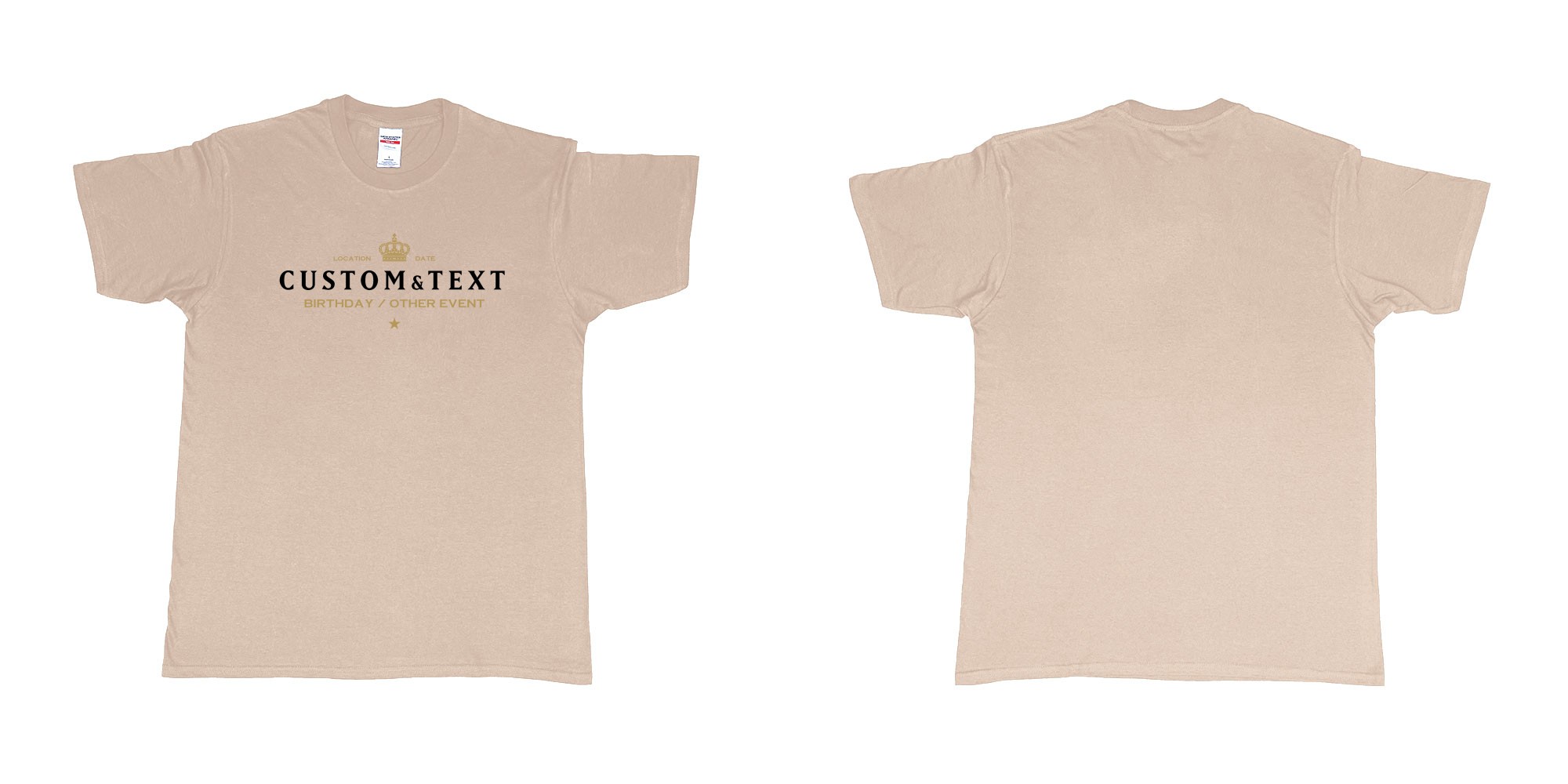 Custom tshirt design moet chandon champagne in fabric color sand choice your own text made in Bali by The Pirate Way