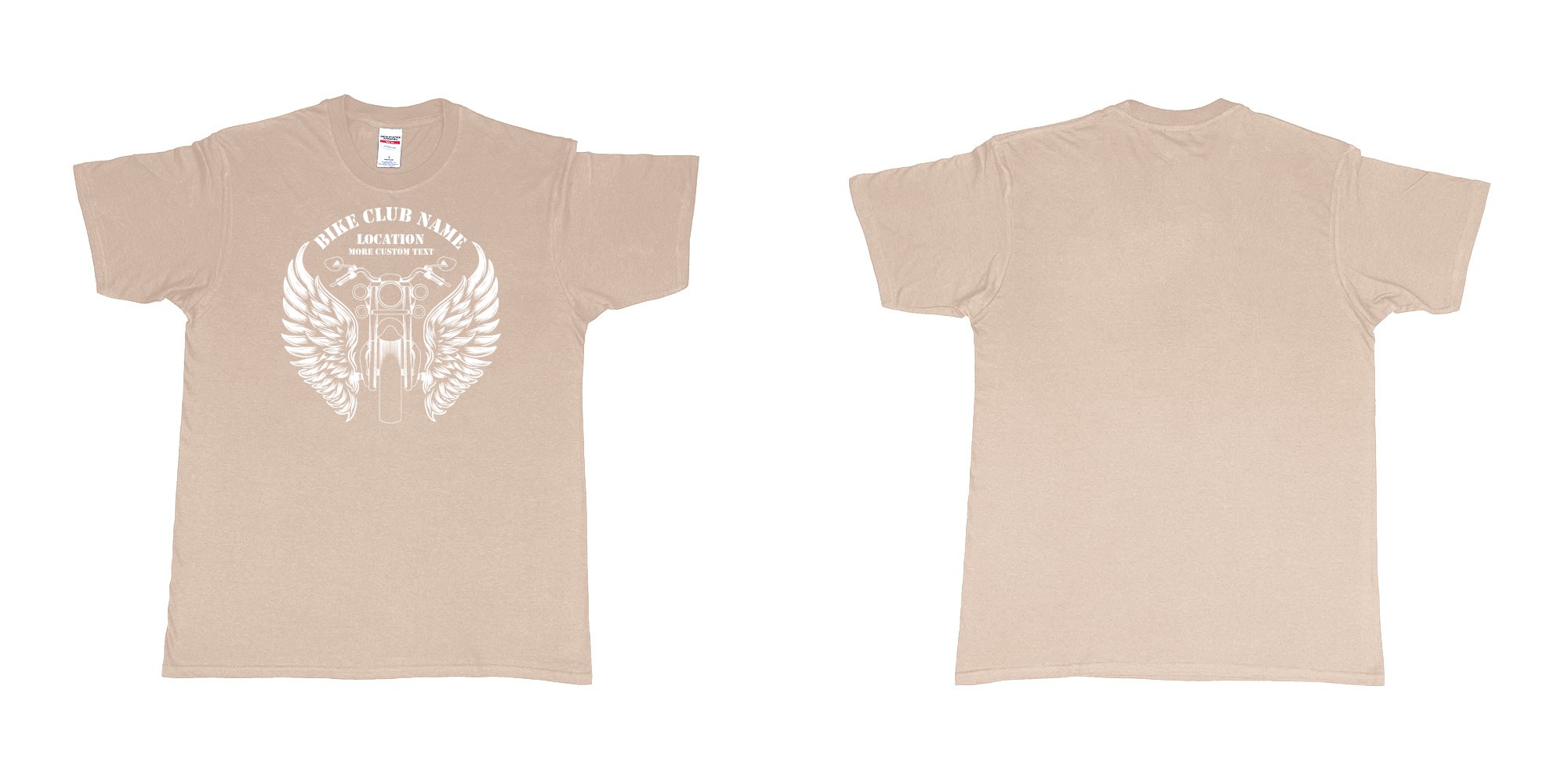 Custom tshirt design motor bike wings custom club design in fabric color sand choice your own text made in Bali by The Pirate Way
