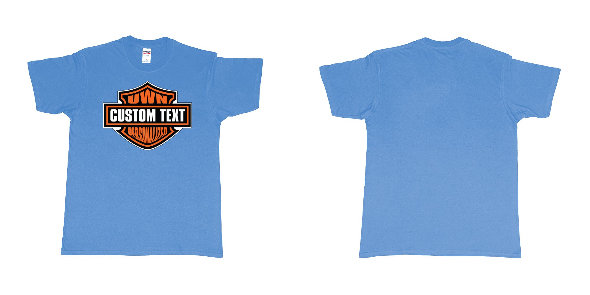 Custom tshirt design motor harley davidson cycles standard logo personalized custom own text in fabric color carolina-blue choice your own text made in Bali by The Pirate Way